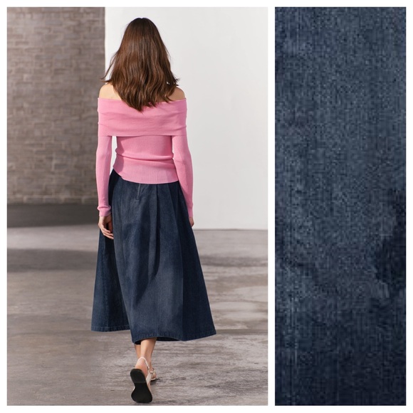 NWT. Zara ZW Collection Blue Laser Print Denim Midi Skirt. Size M. - Picture 2 of 14